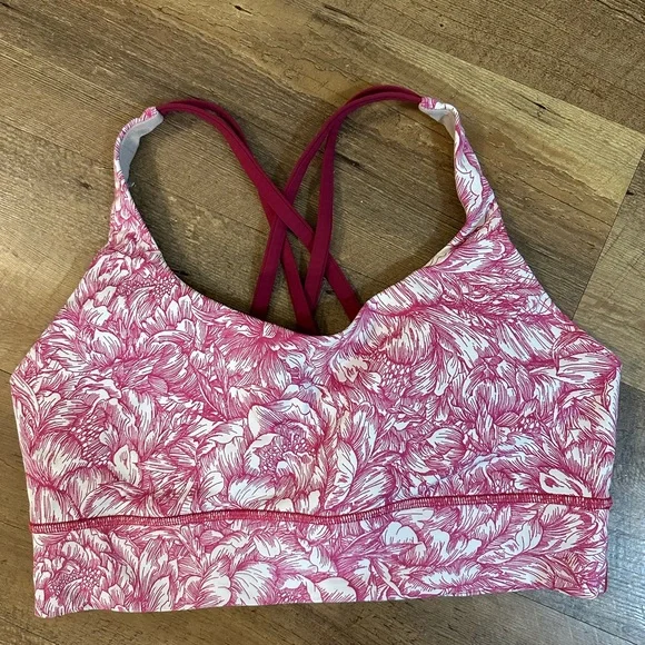 Lululemon Energy Longline Sports Bra Floral Bloom White Star Ruby - Picture 1 of 4